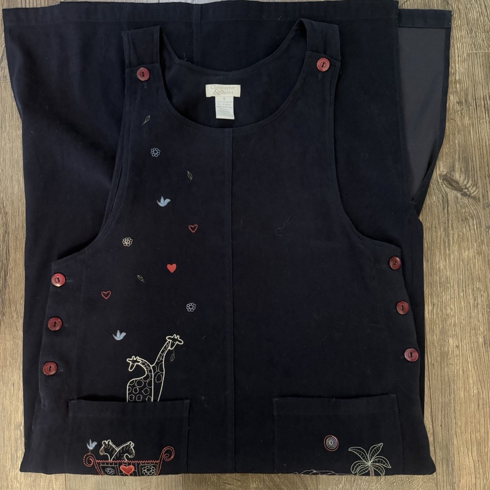 Christopher Banks Dress Womens Small Pinafore Noahs‎ Ark Modest Prairie Navy